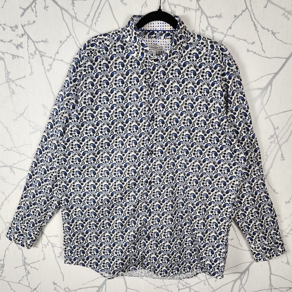 7 Downie St Blue Paisley Artsy Printed Cotton Button Front Shirt